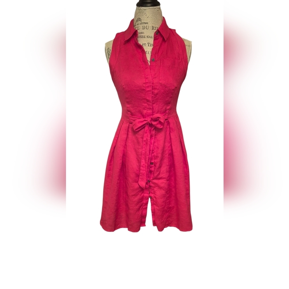 Anthropologie Linen Pink Sleeveless Dress